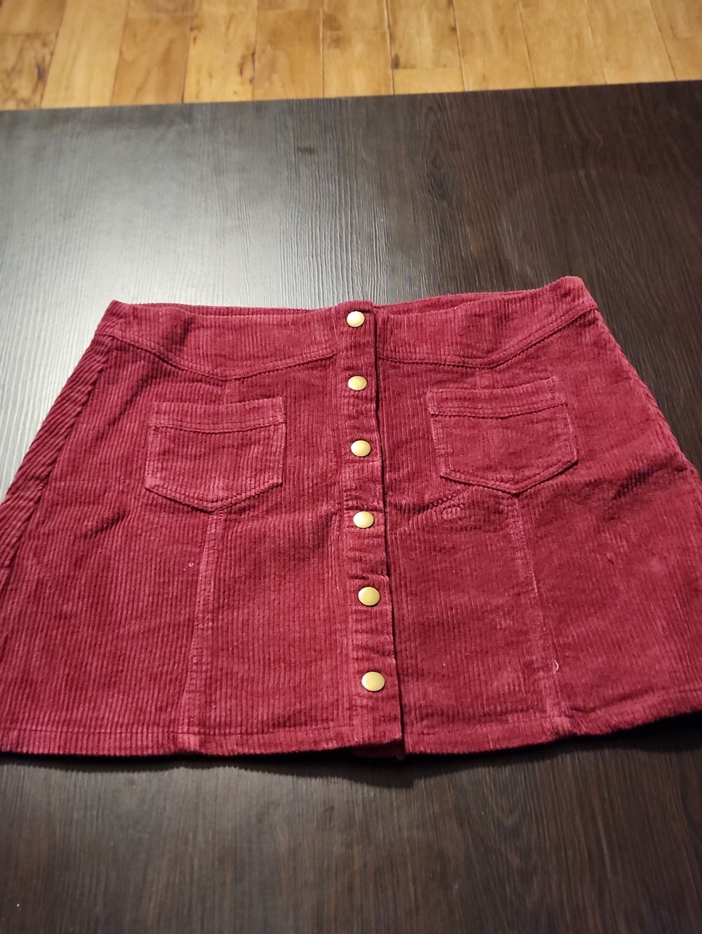 Button-Front Corduroy Mini Skirt in Wine